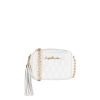 BOLSA CLÁSSICA EM COURO OFF WHITE E ALÇA DE CORRENTES PEQUENA